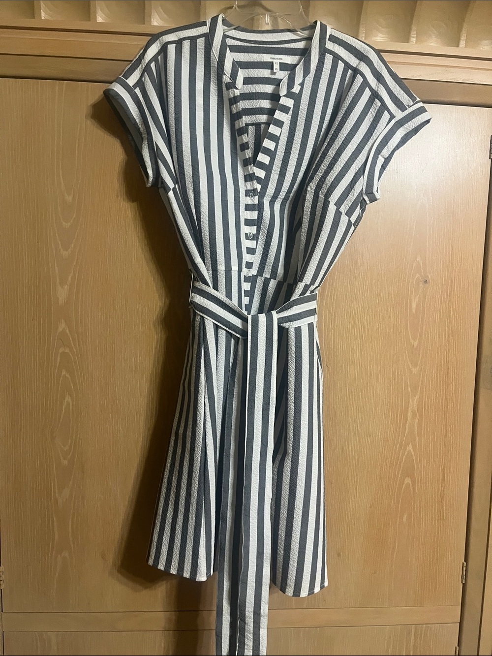 Maurices Black & White Striped Short-Sleeve Belted Midi Dress